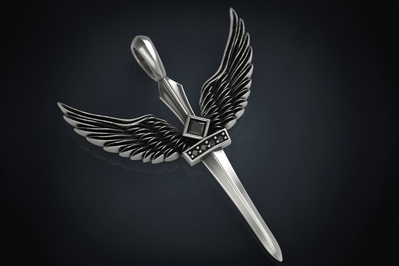 Pendant sword with wings 297 3D print model_6