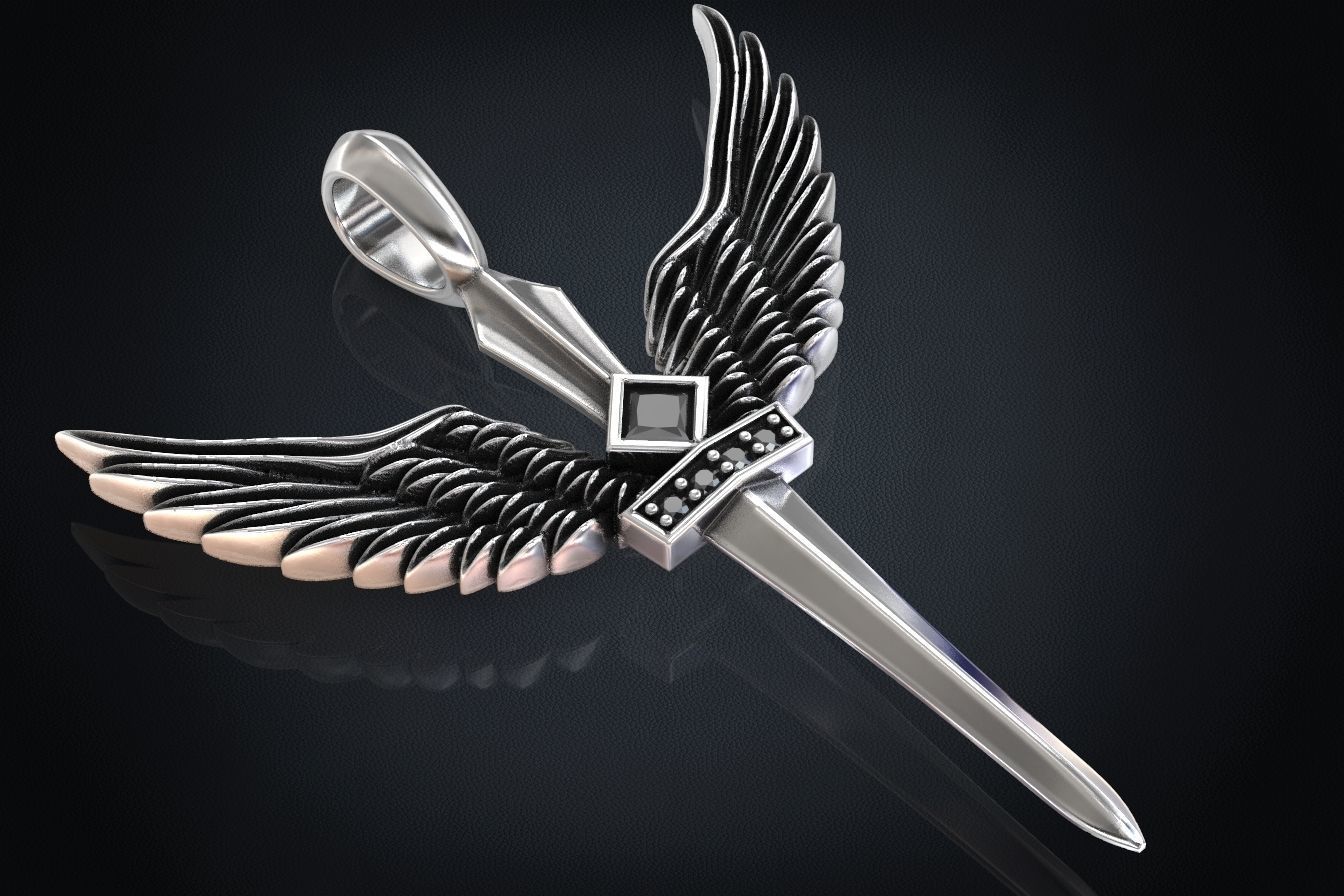 Pendant sword with wings 297 3D print model_9