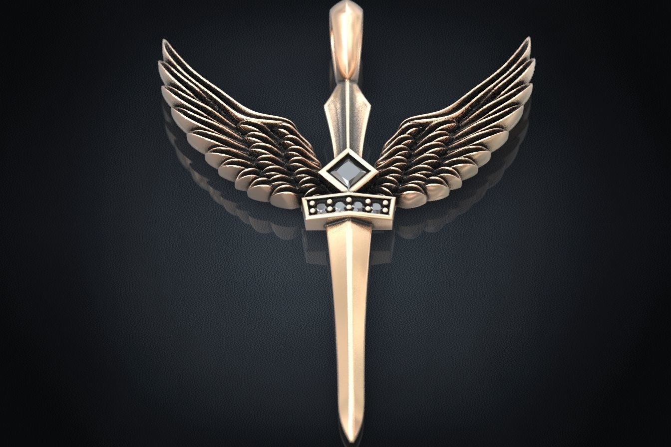 Pendant sword with wings 297 3D print model_1