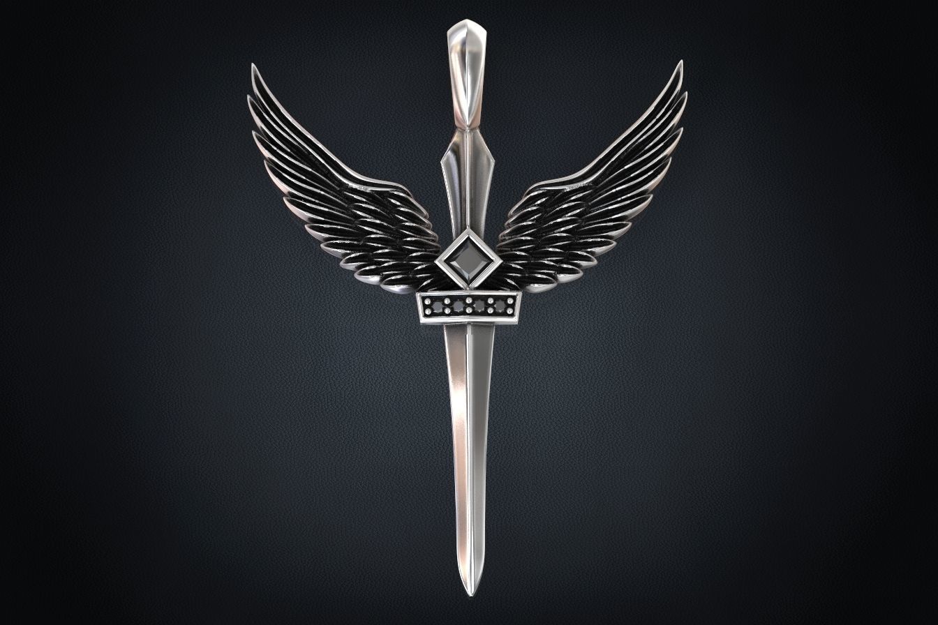 Pendant sword with wings 297 3D print model_4