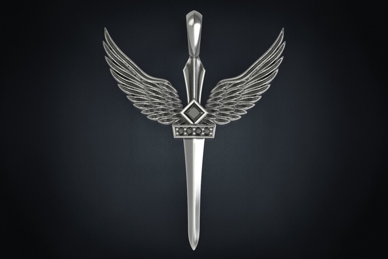 Pendant sword with wings 297 3D print model_2
