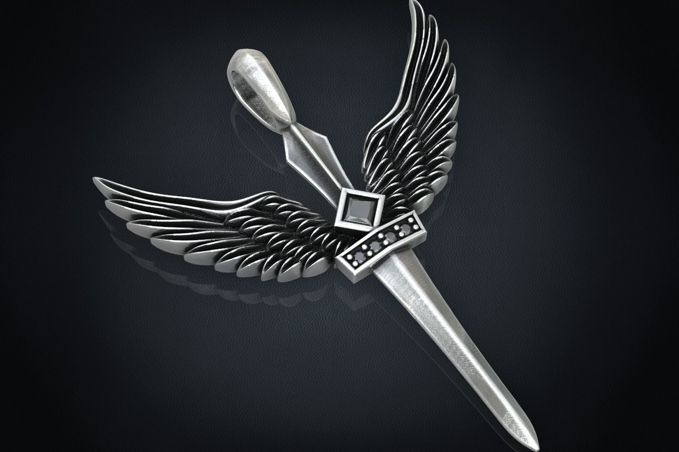 Pendant sword with wings 297 3D print model_14