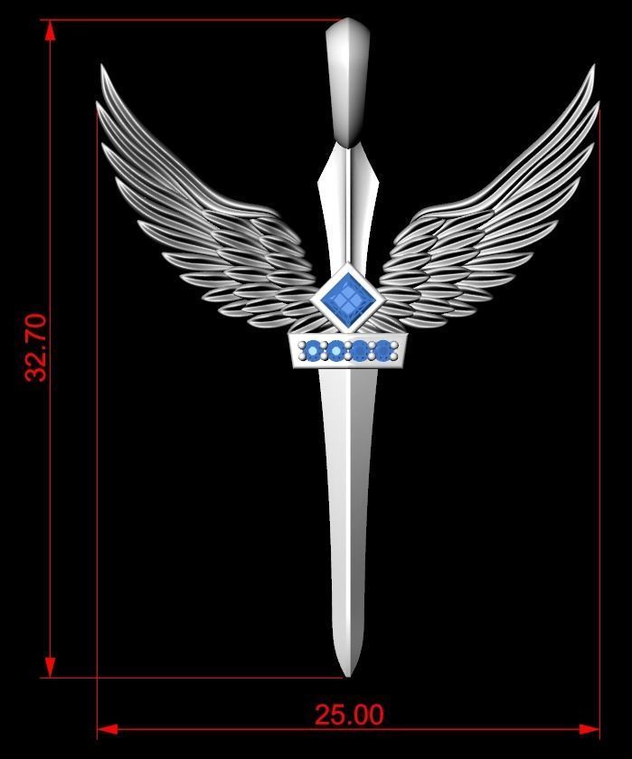 Pendant sword with wings 297 3D print model_25