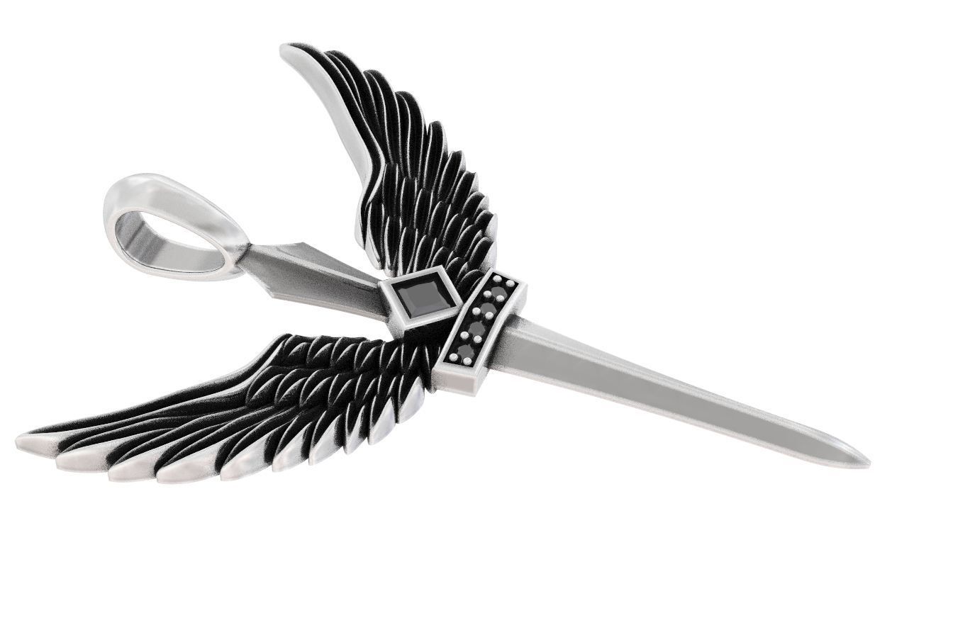 Pendant sword with wings 297 3D print model_20