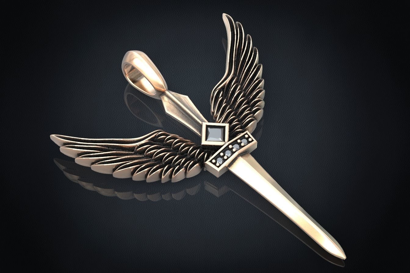 Pendant sword with wings 297 3D print model_3