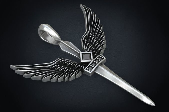 Pendant sword with wings 297 3D print model