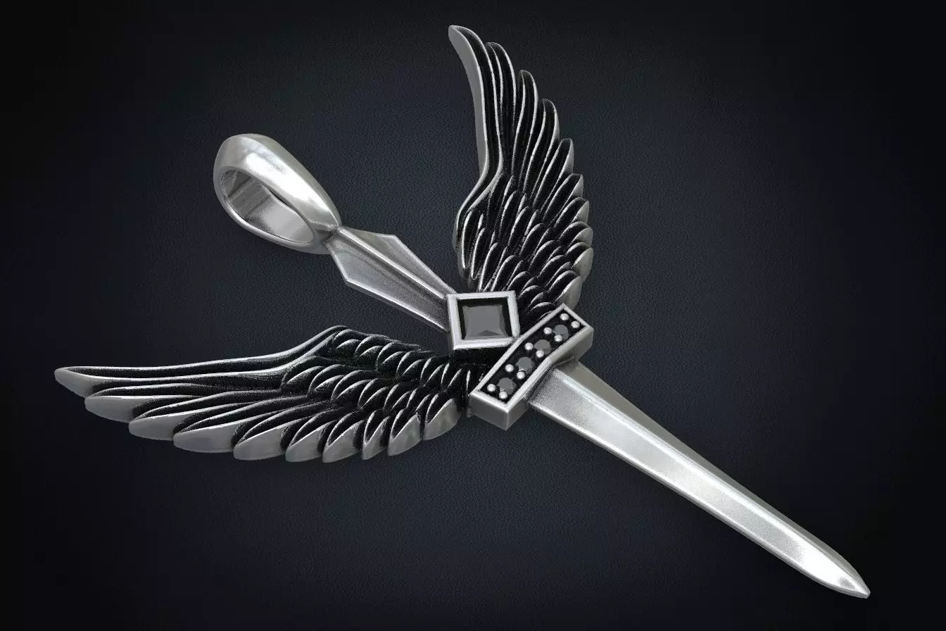Pendant sword with wings 297 3D print model_0