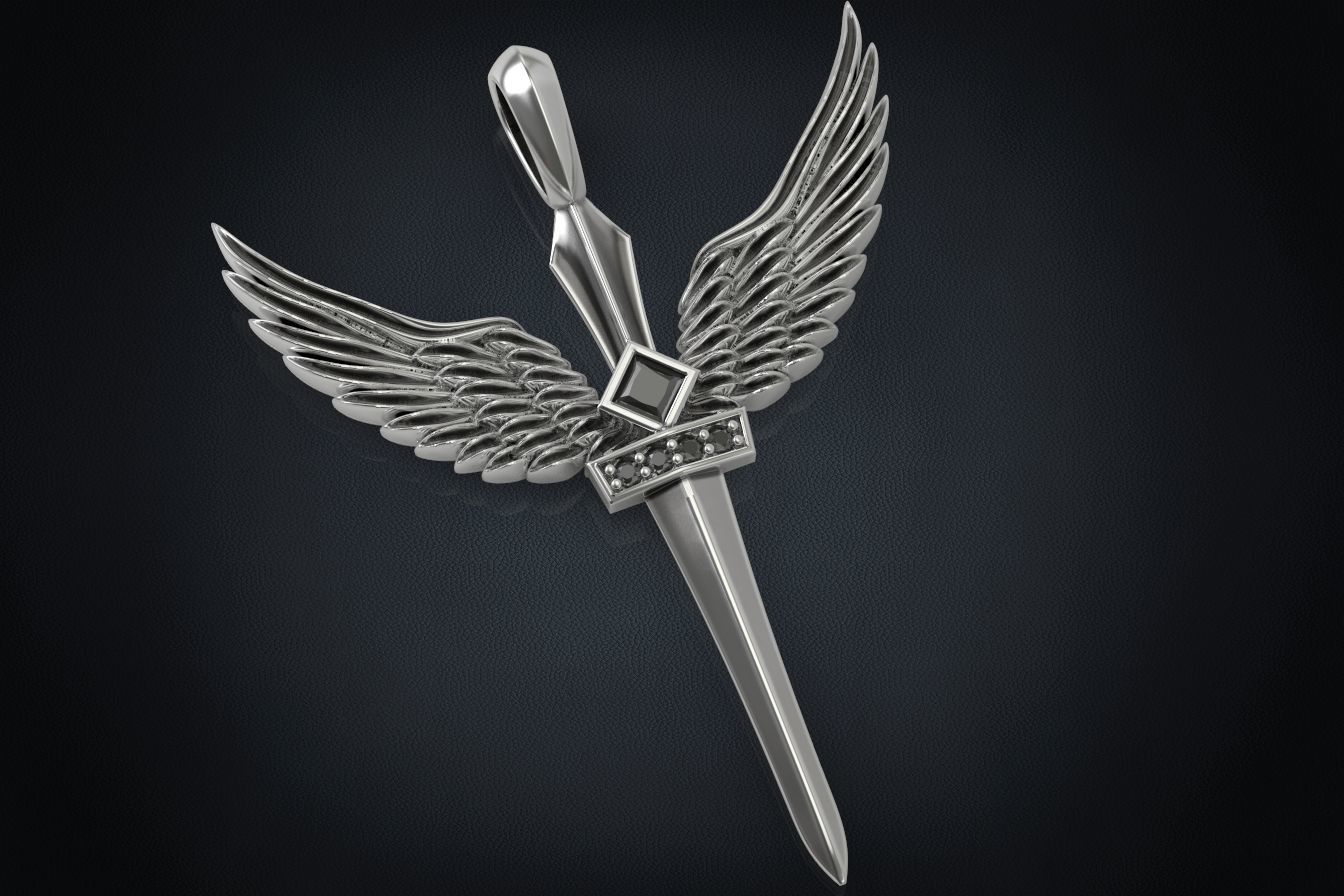 Pendant sword with wings 297 3D print model_10