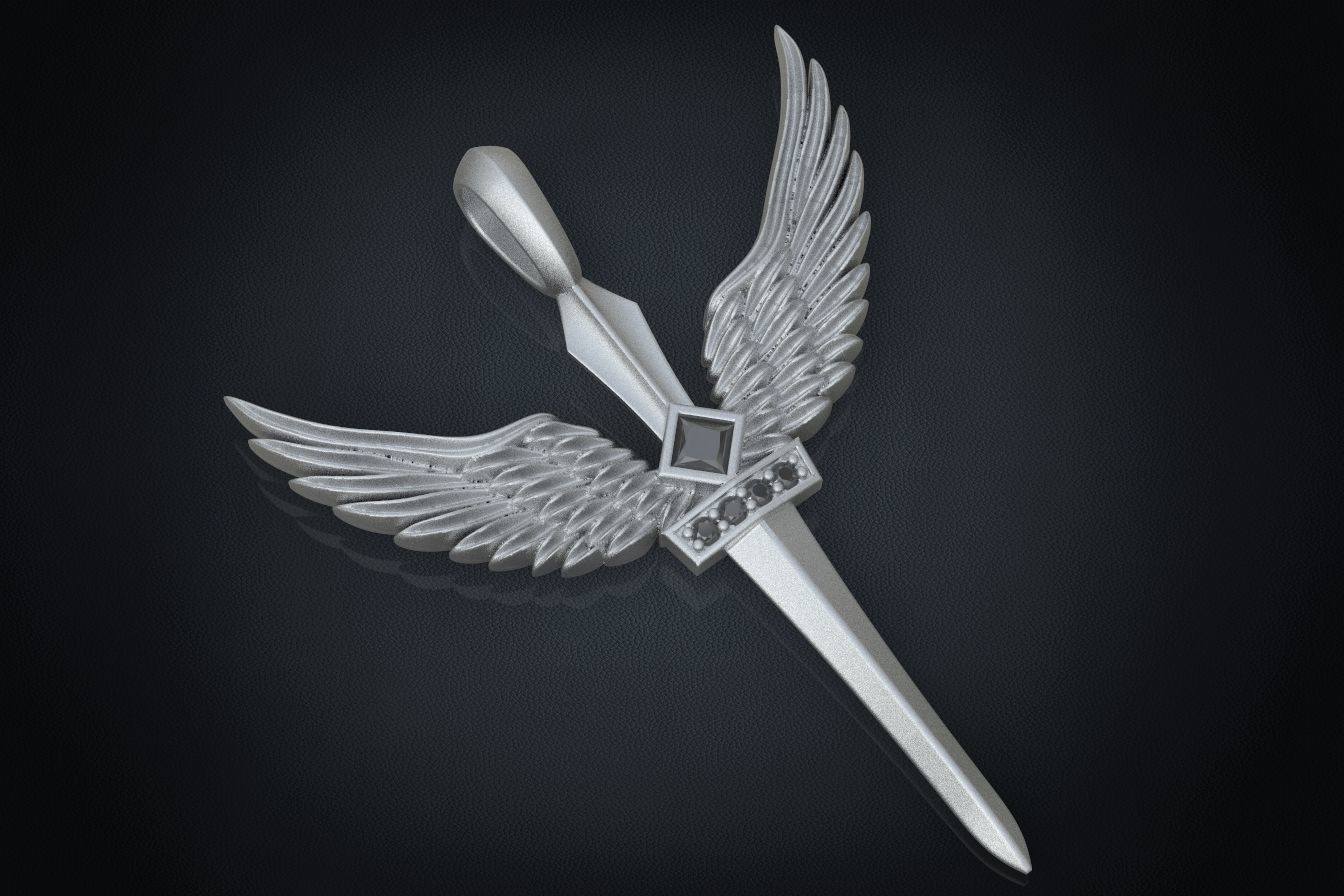 Pendant sword with wings 297 3D print model_12