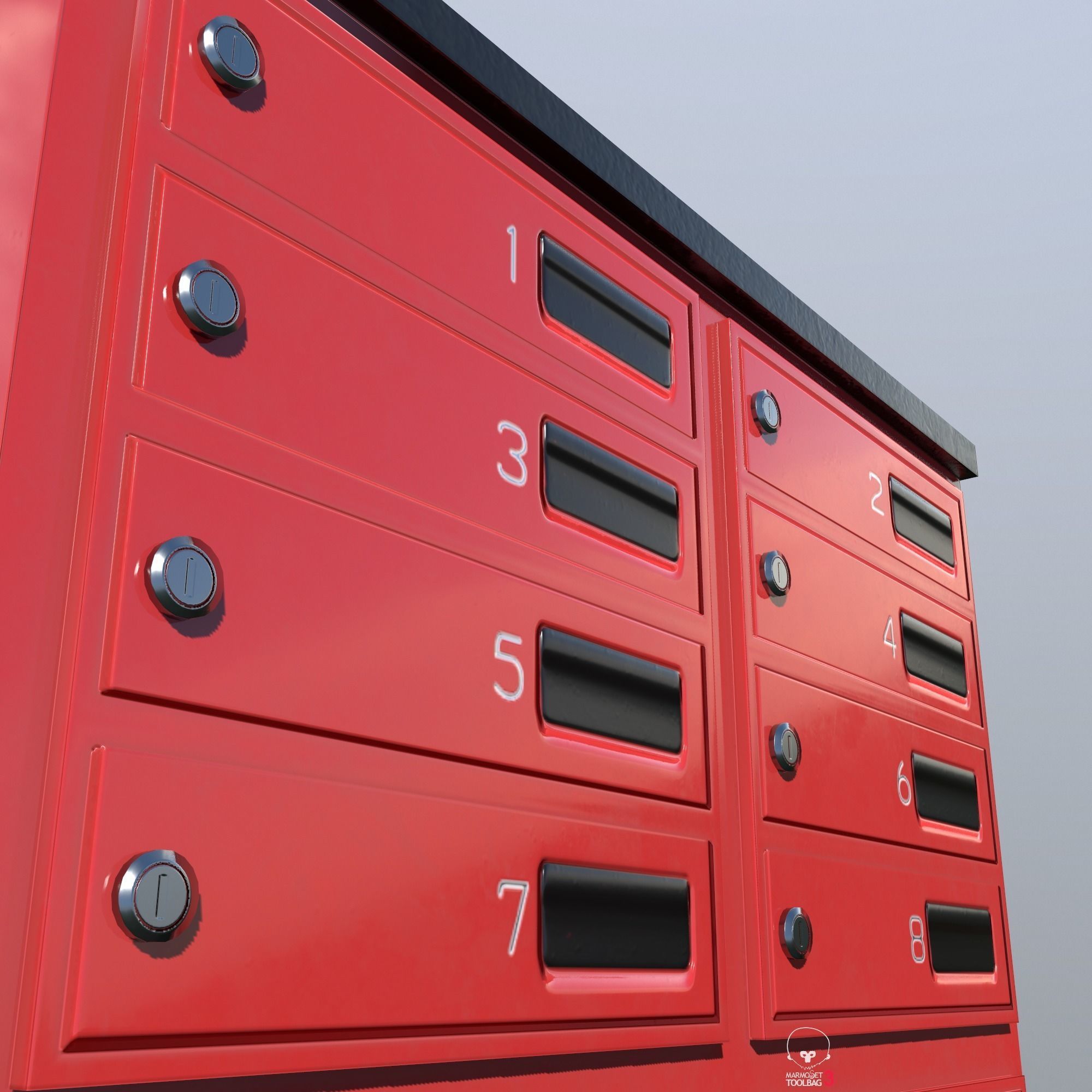 Old red Mailbox Low Poly PBR Low-poly 3D model_3