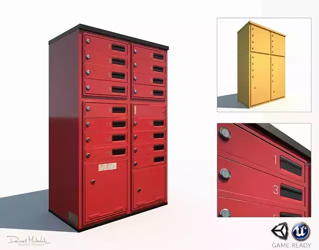 Old red Mailbox Low Poly PBR Low-poly 3D model