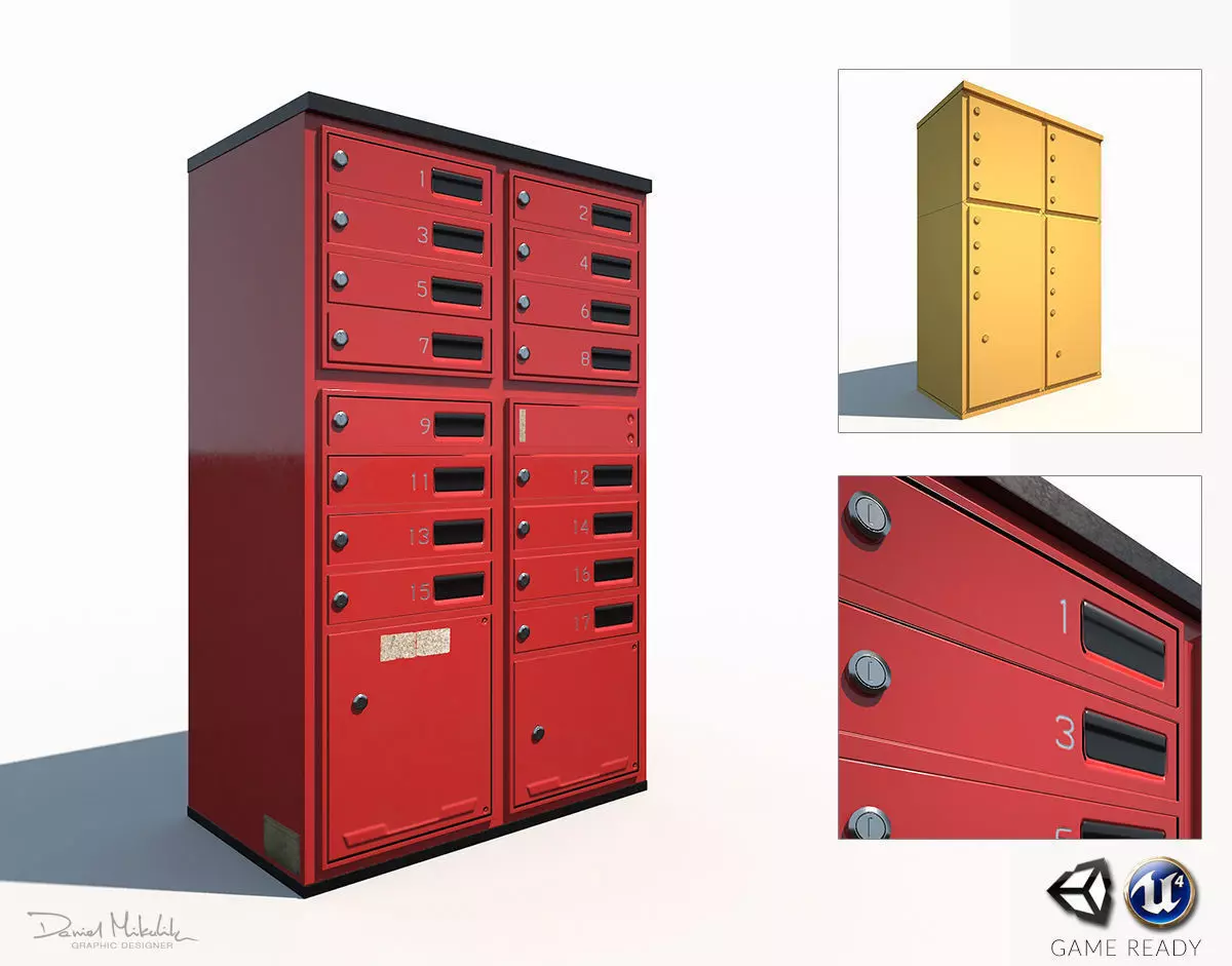 Old red Mailbox Low Poly PBR Low-poly 3D model_0