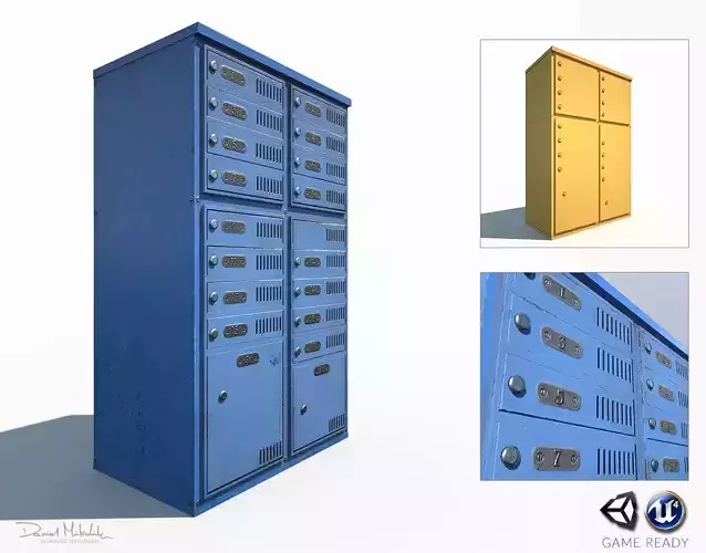 Old blue Mailbox Low Poly PBR Low-poly 3D model