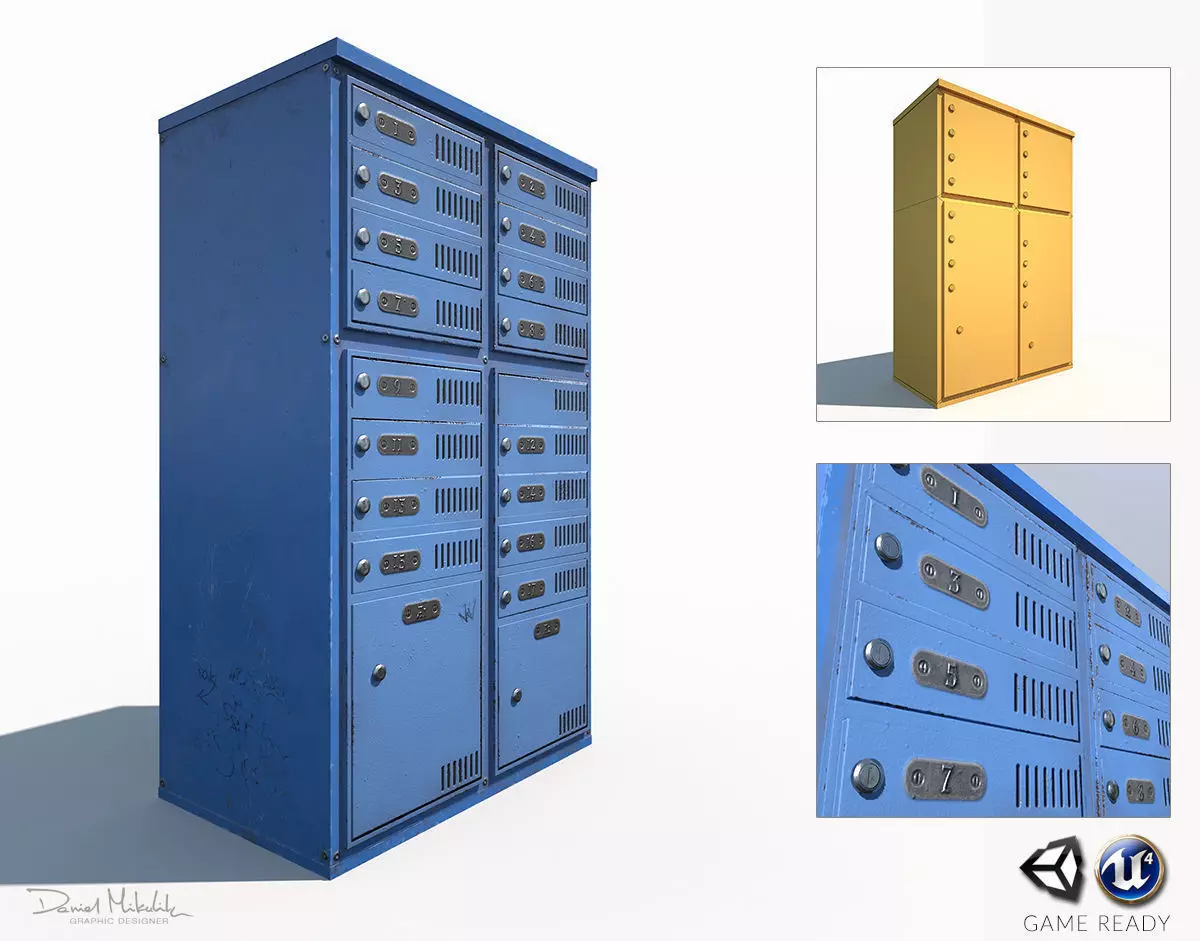 Old blue Mailbox Low Poly PBR Low-poly 3D model_0