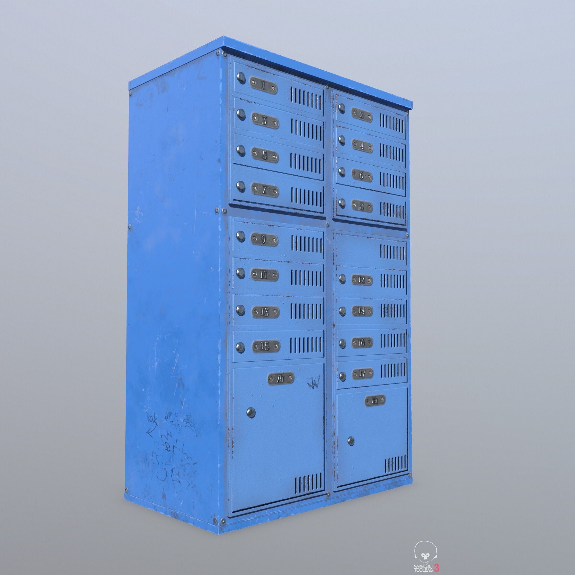 Old blue Mailbox Low Poly PBR Low-poly 3D model_4