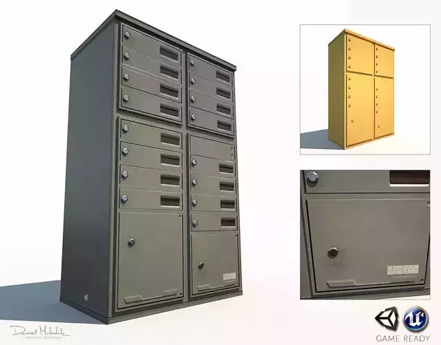 Old green Mailbox Low Poly PBR