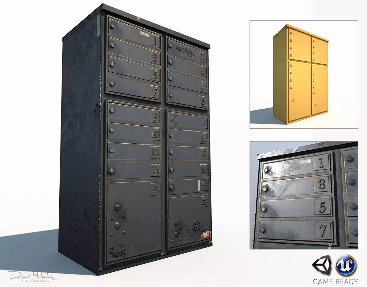 Old Mailbox Low Poly PBR Low-poly 3D model_0