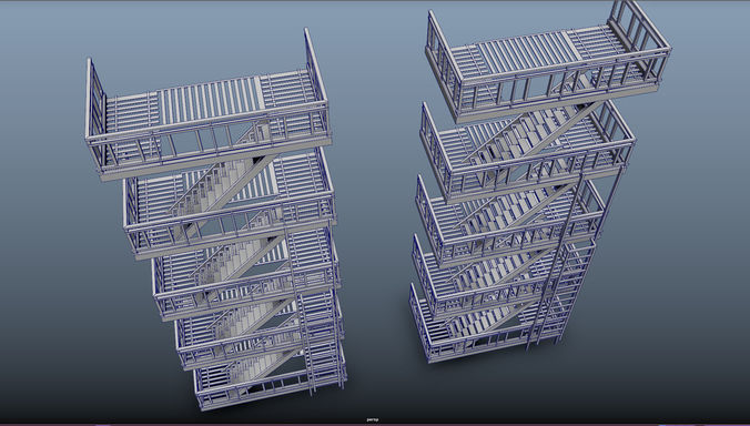 Fire escape -  game ready - pbr Low-poly 3D model 4