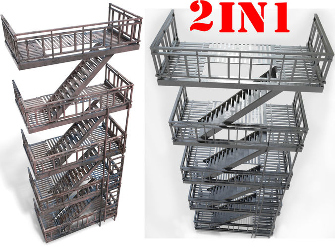 Fire escape -  game ready - pbr Low-poly 3D model 2