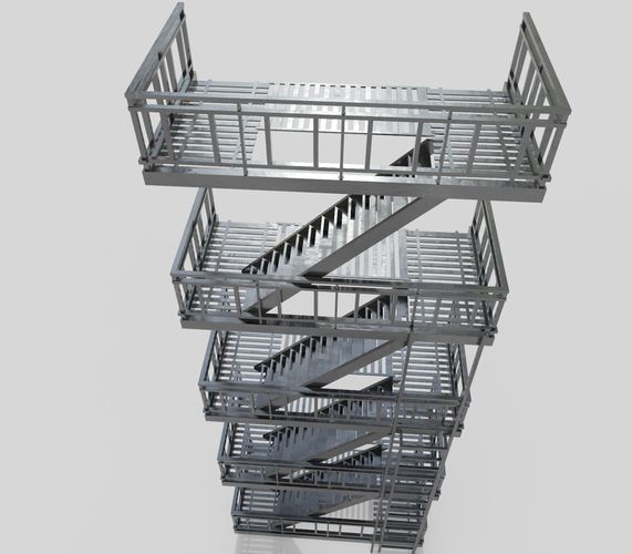 Fire escape -  game ready - pbr Low-poly 3D model 7