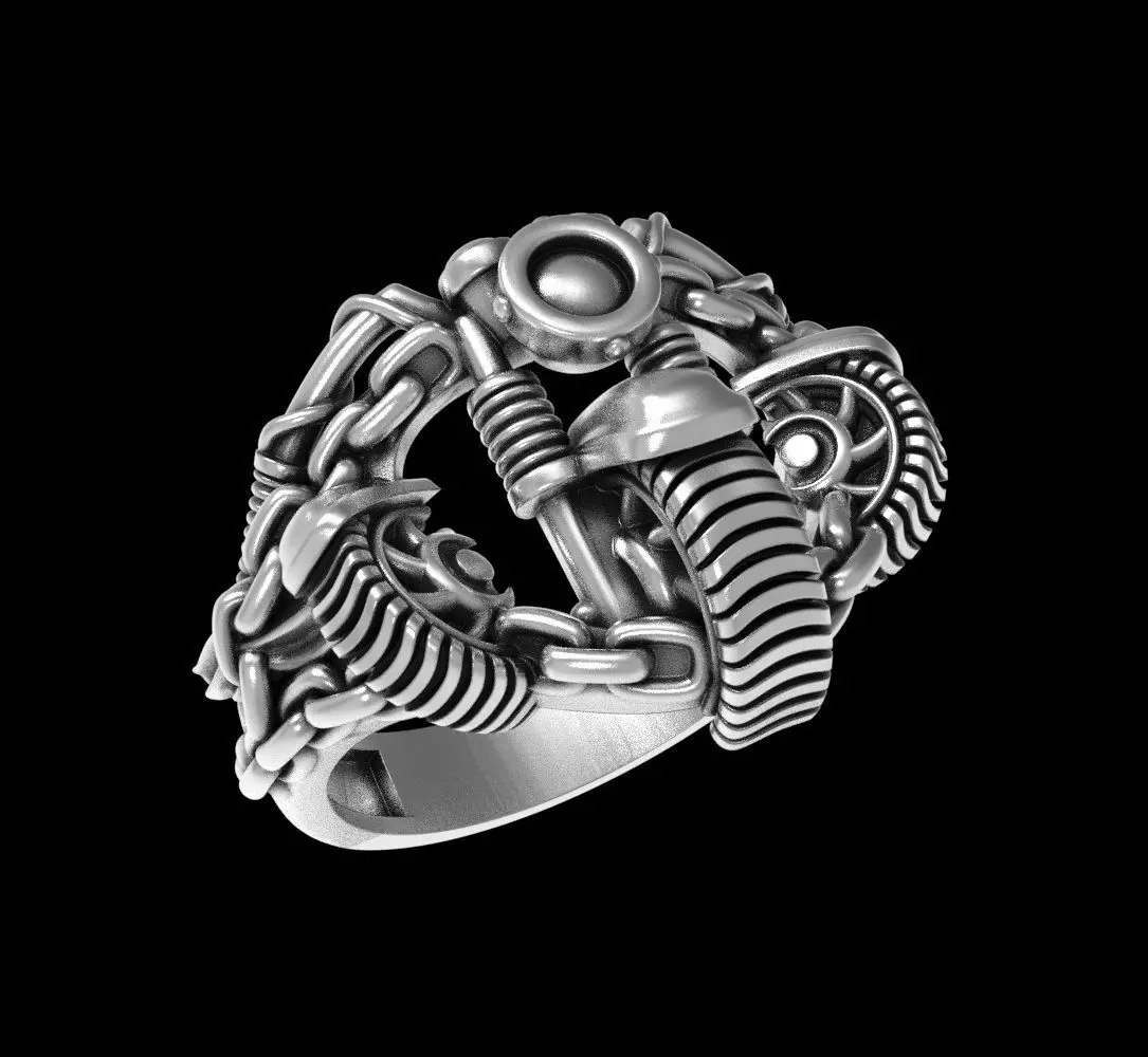 Ring-moto silver motorcycle ring 3D print model