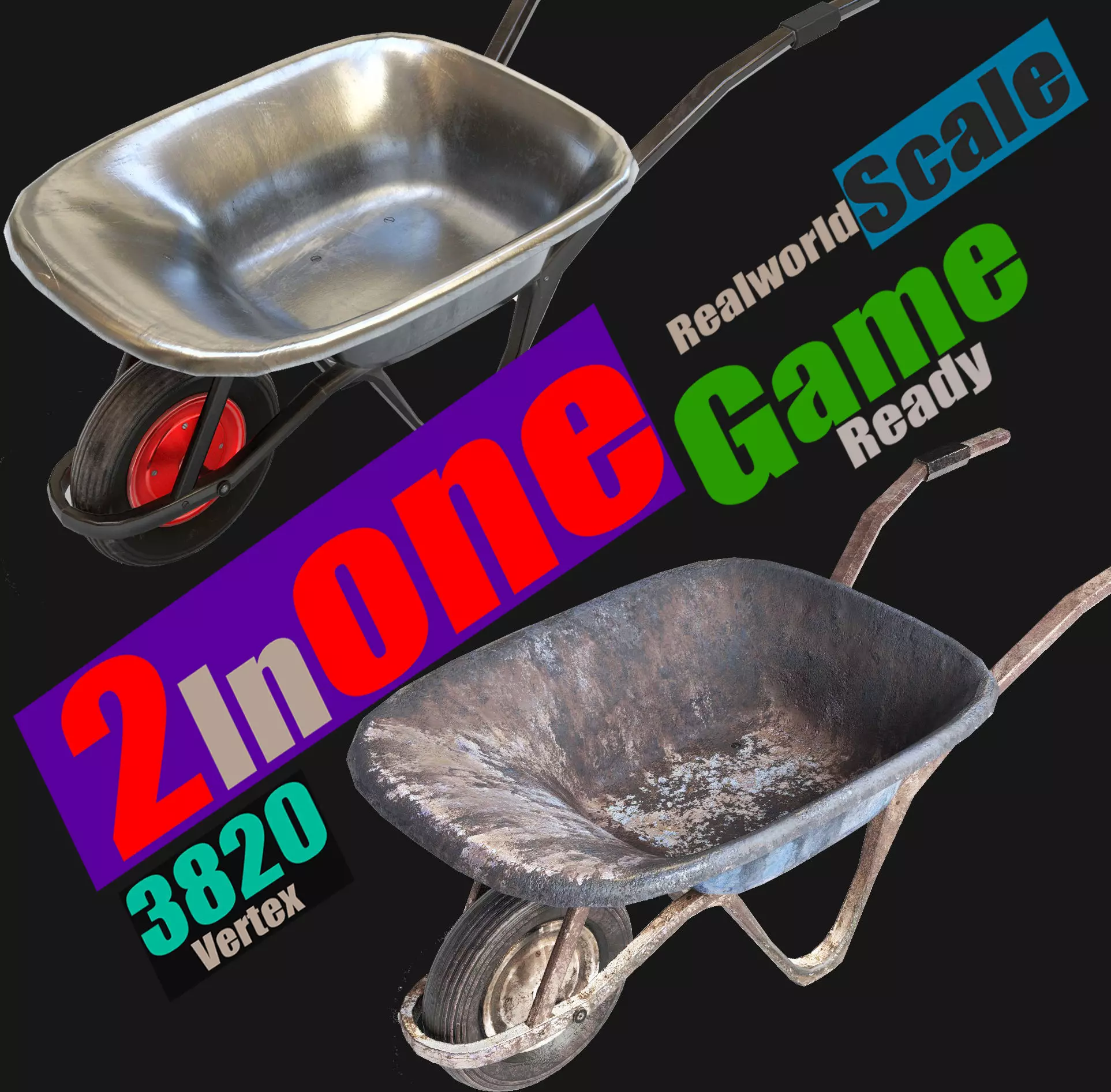 wheelbarrow Low-poly 3D model_0