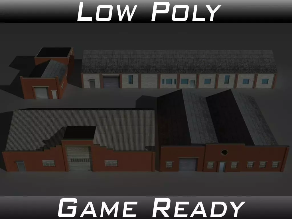 Factory Building Set 8 Low-poly 3D model_0