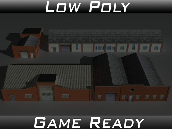 Factory Building Set 8 Low-poly 3D model