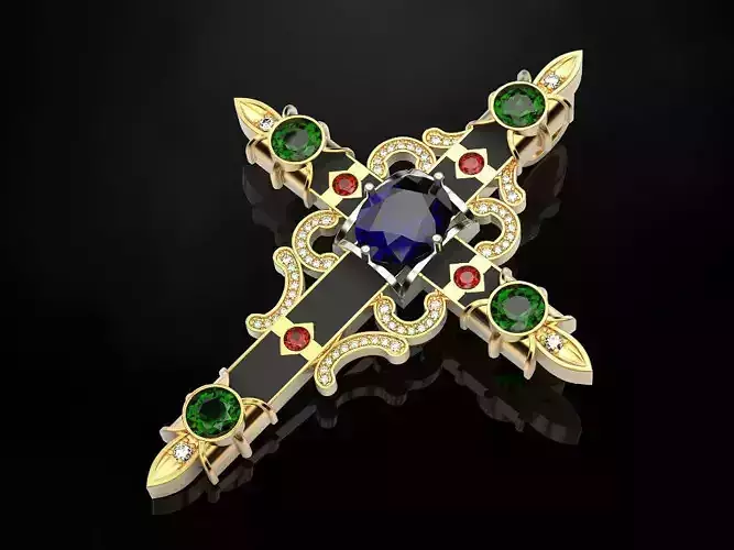 Cross with colored stones with enamel