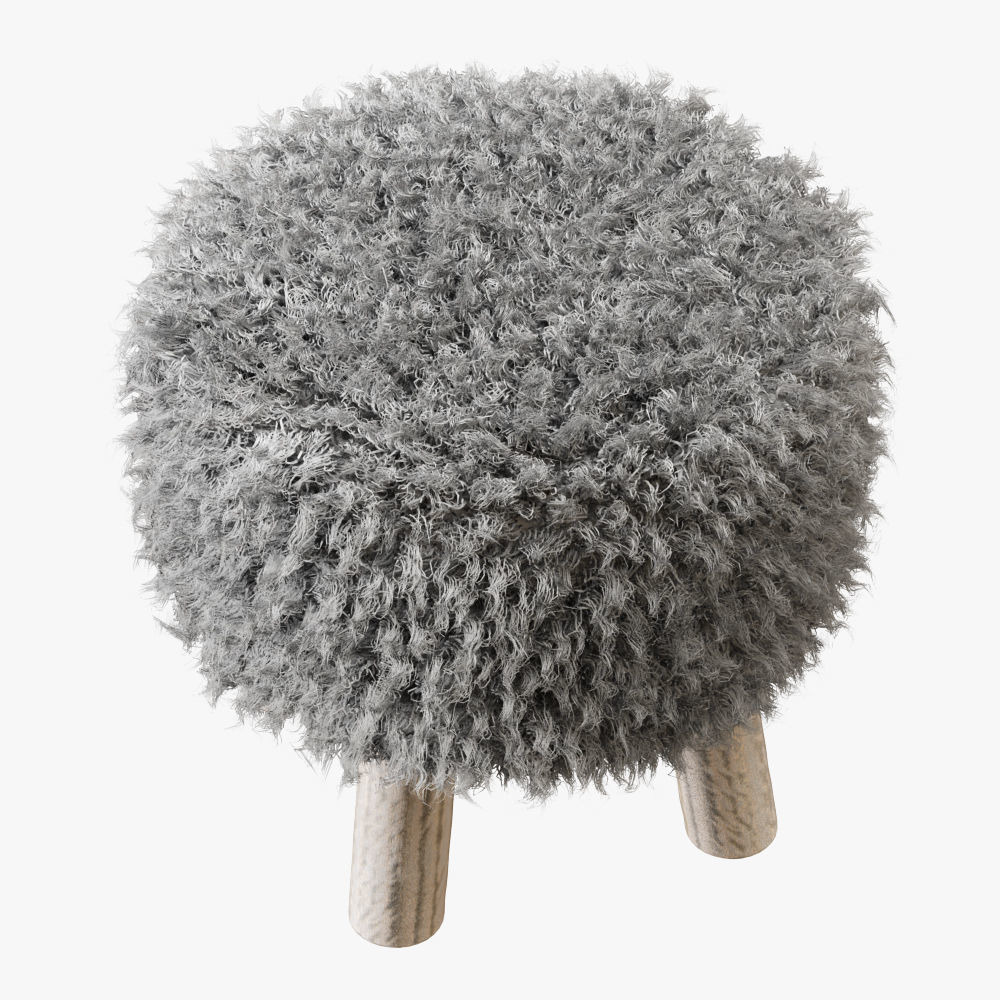 Luxury Gotland sheepskin stool 3D model_2