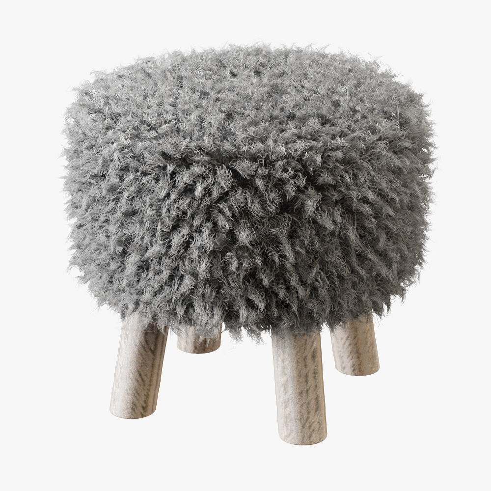 Luxury Gotland sheepskin stool 3D model_1