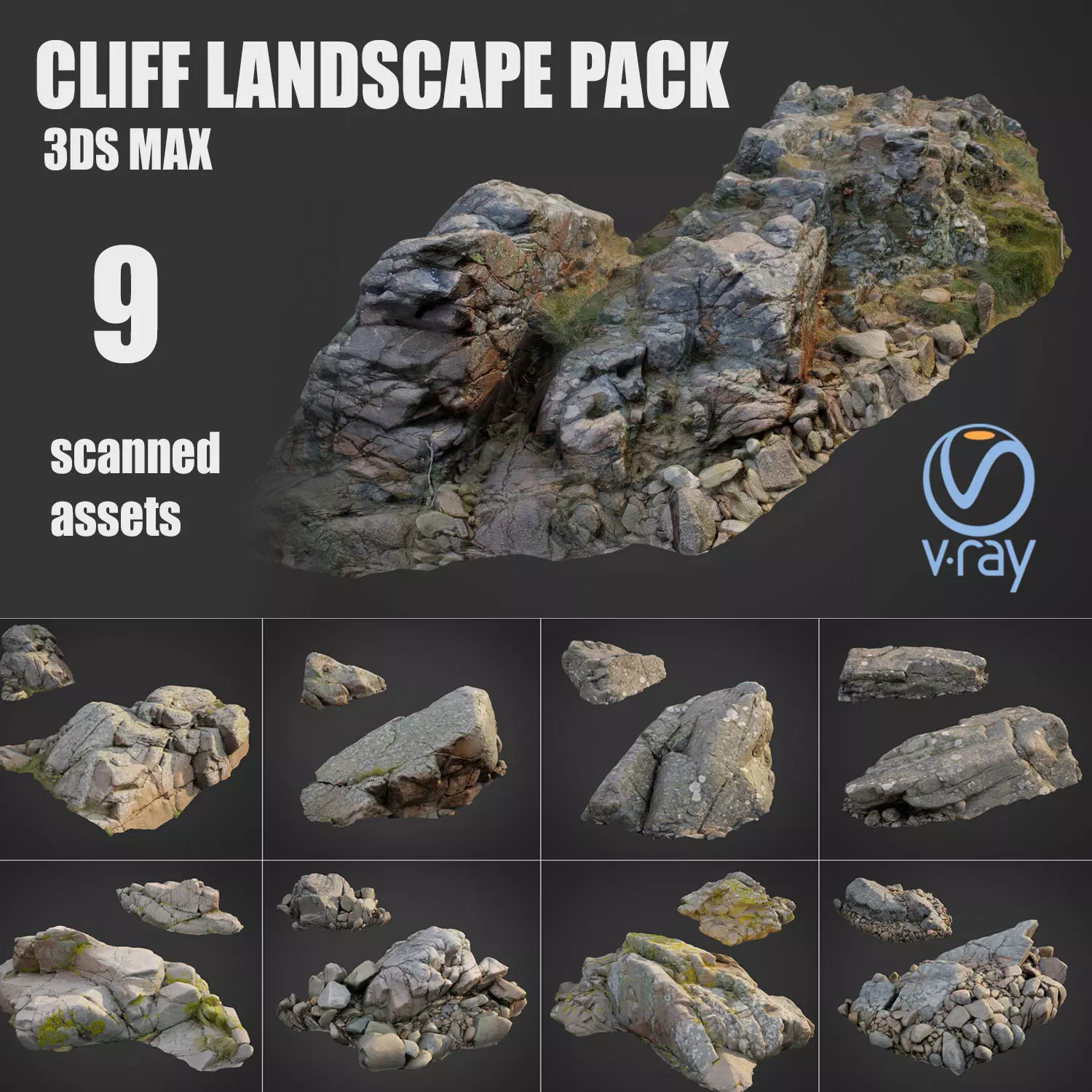 Cliff landscape pack bundle Low-poly 3D model_0