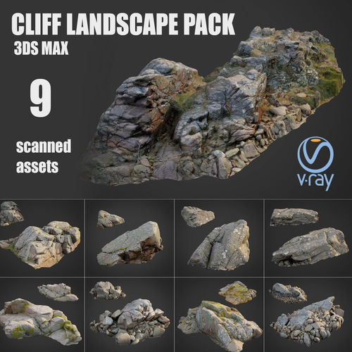 Cliff landscape pack bundle Low-poly 3D model