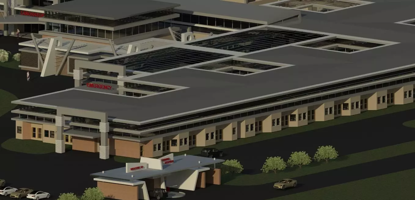 Hospital Building Low-poly 3D model_0