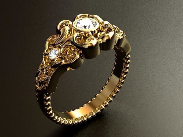 Gothic style Diamond Ring 3D print model