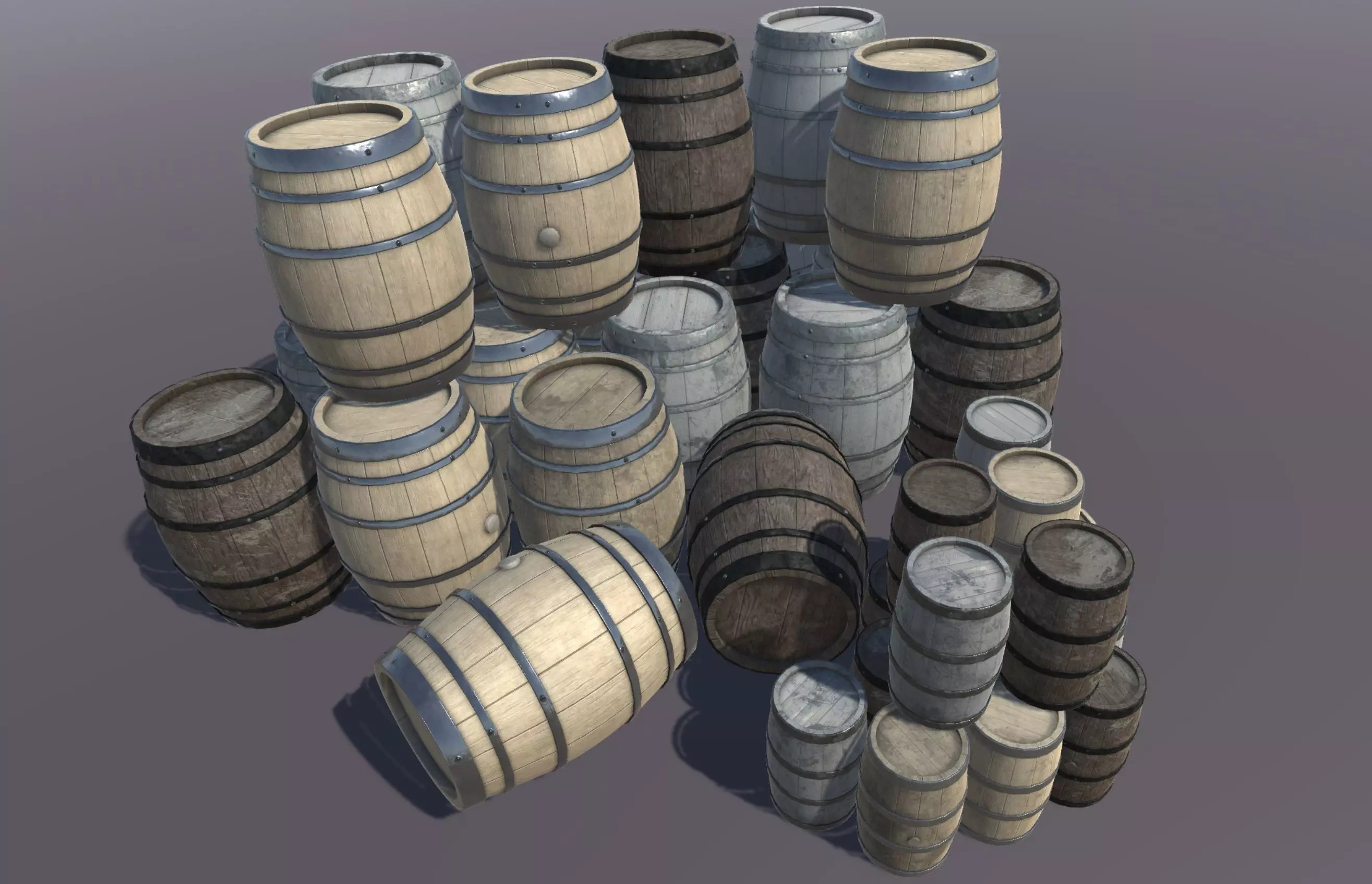 Wood Barrels Pack PBR Low-poly 3D model