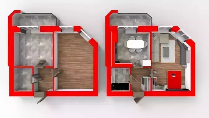 3D Floor Plan Section of apartment