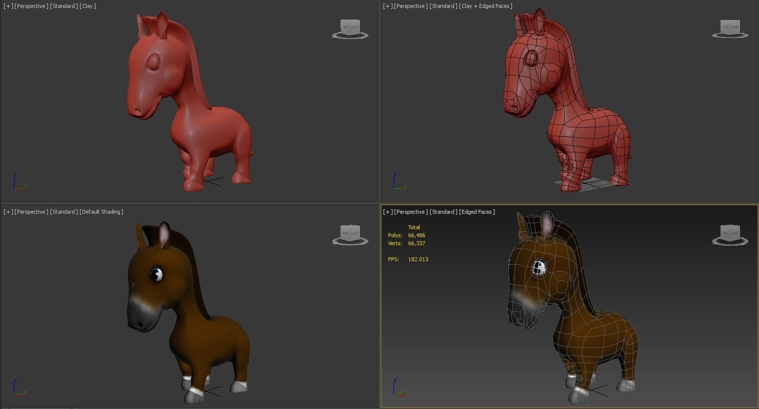 Rigged and Animated Cartoon Horse 3D model_2