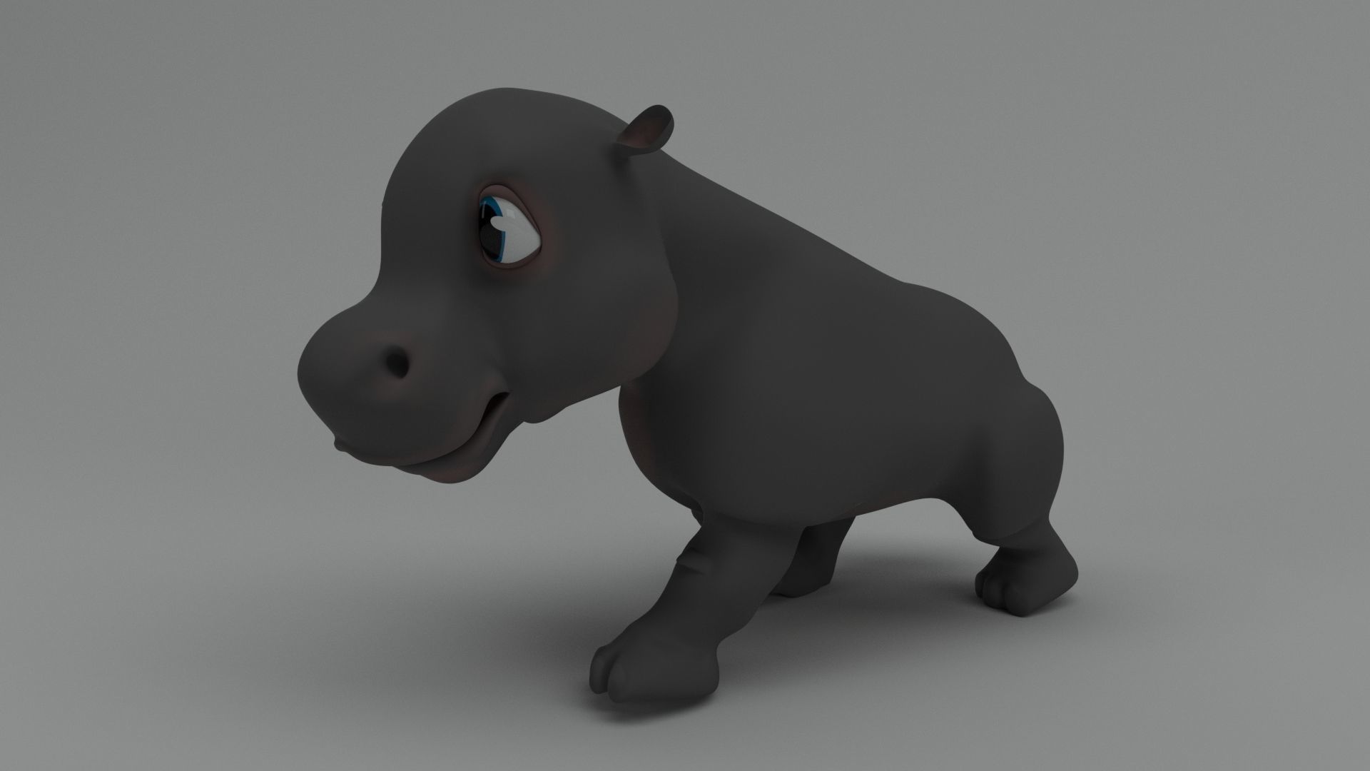 Rigged and Animated Cartoon Hippo 3D model_1