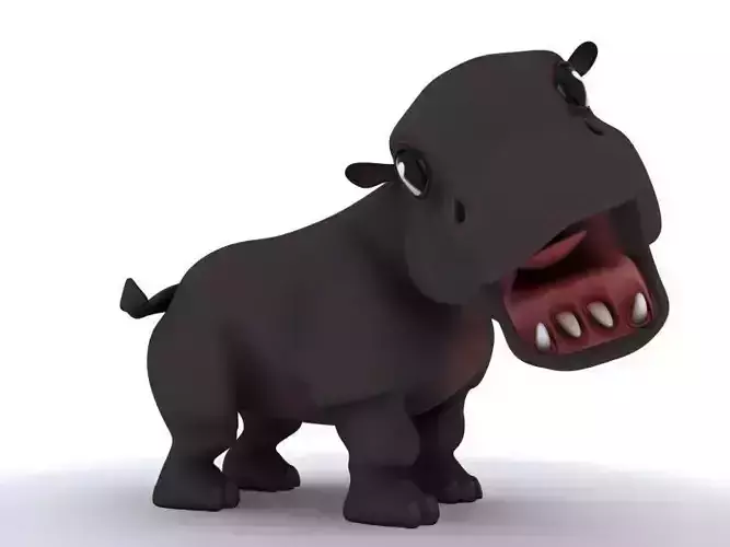 Rigged and Animated Cartoon Hippo