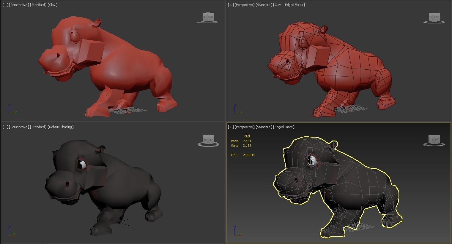 Rigged and Animated Cartoon Hippo 3D model_4