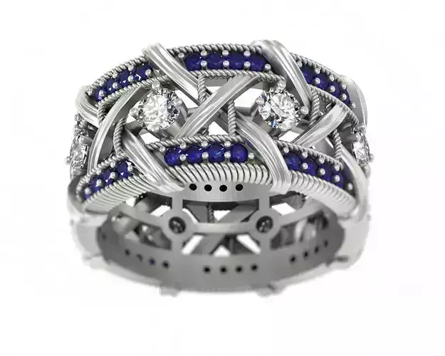 golden ring with sapphire and diamonds 3D print model