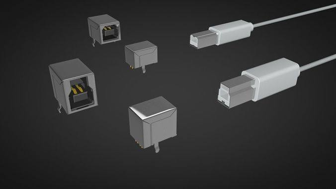 Usb type b male and female connector 3D model