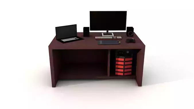 Workstation computer desk with laptop and monitor Low-poly 3D model