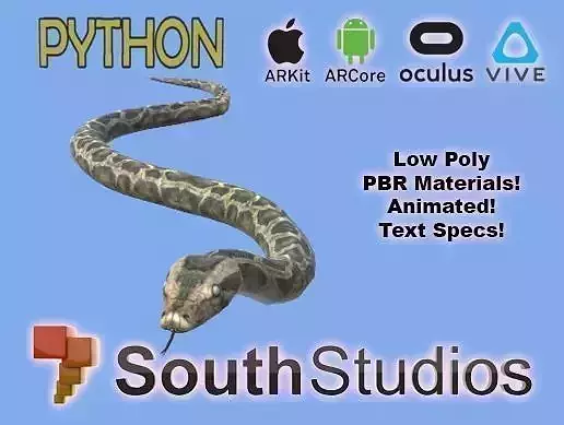 Animated Python AR VR Unity 3dsmax Low-poly 3D model