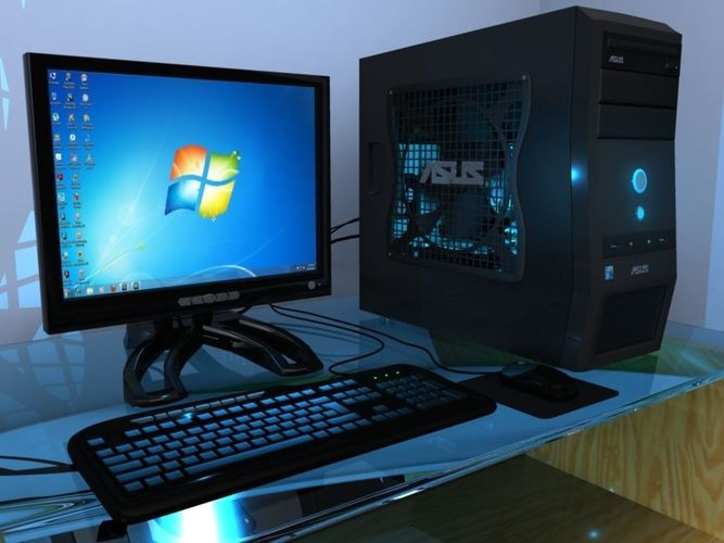 Computer Model desktop with monitor and keyboard Low-poly 3D model