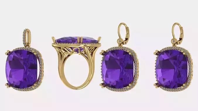 NN006 amethyst ring and earrings gold