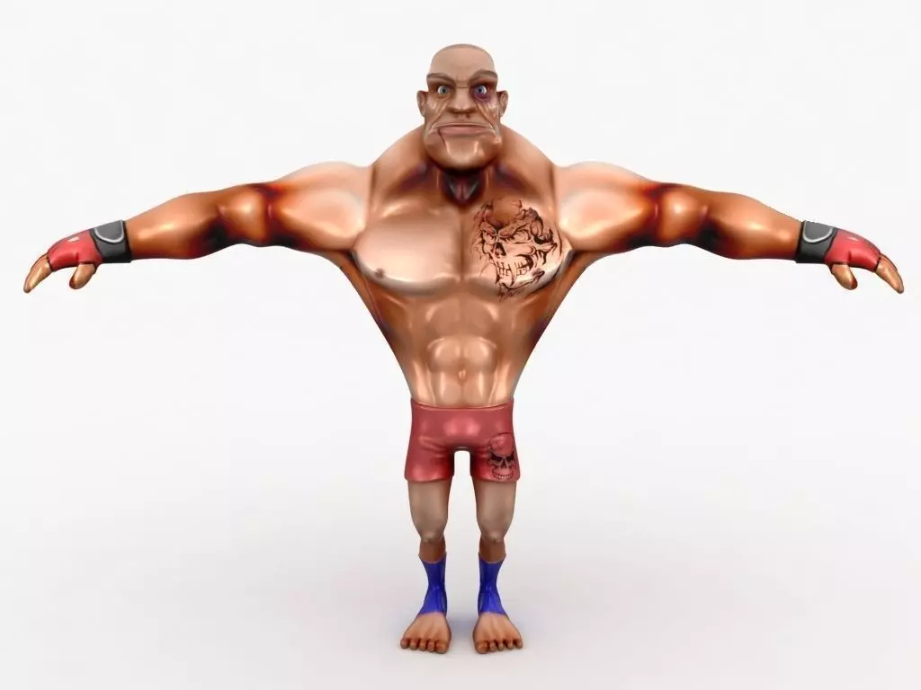 Cartoon MMA fighter Low-poly 3D model_0