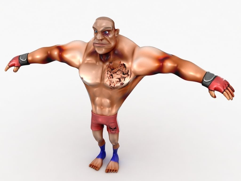Cartoon MMA fighter Low-poly 3D model_2