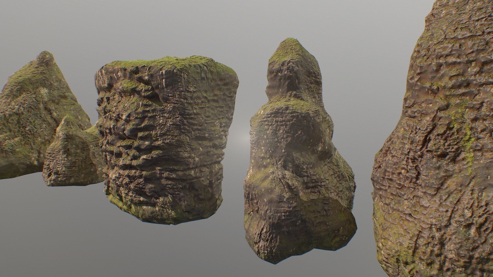 Low poly mossy rocks environment assets Low-poly 3D model_1